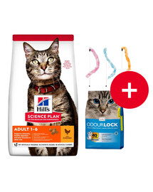 HILL'S Science Plan Feline Adult Chicken 10 kg pre dospelé mačky + podstielka a hračka pre mačky ZADARMO