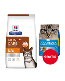HILL'S Prescription Feline Diet k/d pre mačky 8 kg + podstielka pre mačky 6 kg ZADARMO