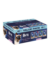 BRIT Premium by Nature Cat Sterilized Fillets in Gravy Value Pack 48x85 g mäsové a rybie filety v omáčke pre sterilizované mačky