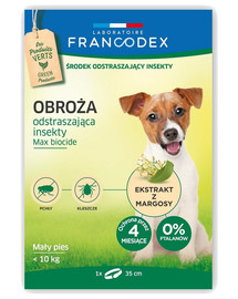 FRANCODEX Obojok odpudzujúci hmyz pre malé psy - ochrana 4 mesiace, 35 cm