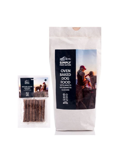 SIMPLY FROM NATURE Insect Krmivo pečené v rúre s bielkovinou hmyzu 1,2 kg hypoalergénne + Prírodné tyčinky s bielkovinou hmyzu 7 ks