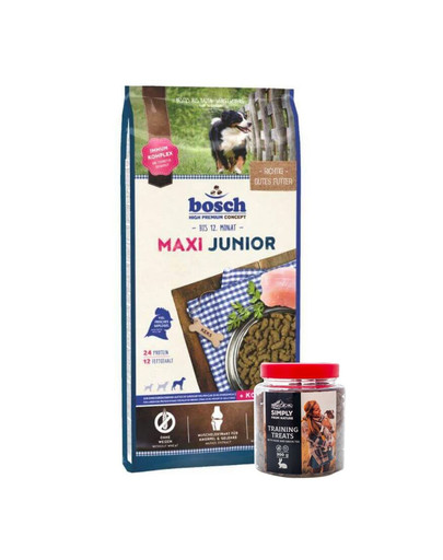 BOSCH Maxi Junior 15 kg + tréningové pamlsky so zajačím mäsom 300 g
