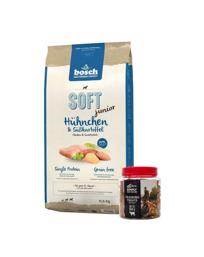 BOSCH Soft junior kuracie mäso a bataty 12,5 kg + tréningové pamlsky s hovädzím mäsom 300 g