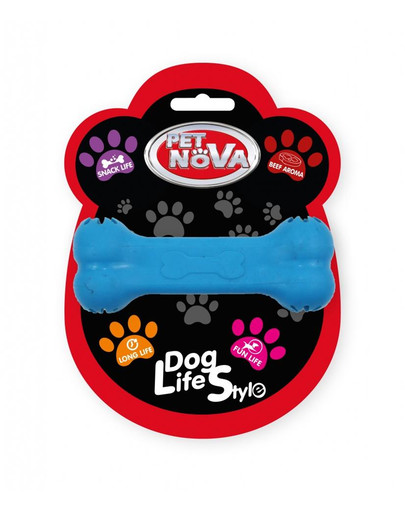 PET NOVA DOG LIFE STYLE Hryzátko v tvare kosti s miestom na pamlsky, 11 cm, modré s vôňou hovädzieho mäsa