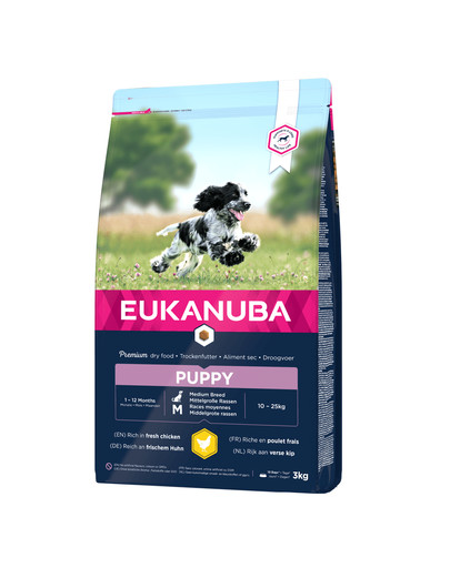 EUKANUBA Puppy Medium Breeds Chicken bohaté na čerstvé kuracie mäso 3kg