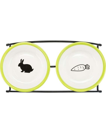 TRIXIE Sada misiek biela / zelená, keramika / kov, 2 × 0,3 l / 13 cm