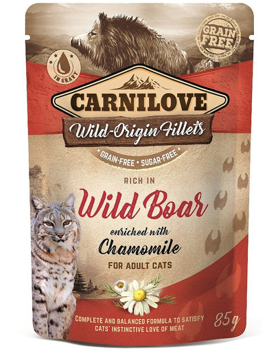 CARNILOVE Wild Boar & Chamomile 24 x 85 g Kapsička pre mačky s diviačím mäsom a harmančekom