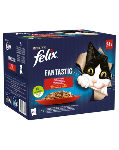 FELIX FANTASTIC Krmivo pre mačky v želé (kuracie, hovädzie, králičie, jahňacie) 24x85g