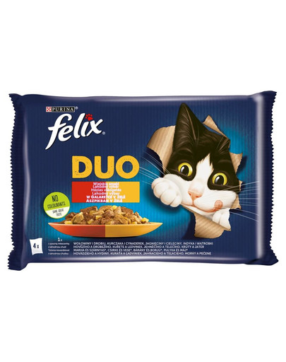 FELIX Duo Príchuť vidieka v želé (hovädzie a hydina, kura a ľadviny, jahňacie a teľacie, morčacie a pečeň) 48x85 g
