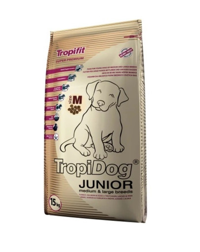 TROPIDOG Super Premium Junior M/L Turkey, Salmon & Eggs 15 kg