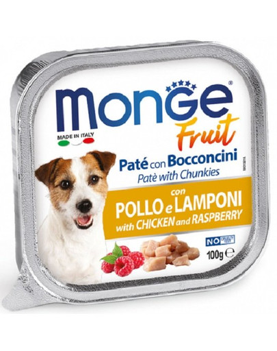 MONGE Fruit Dog Paštéta Kurča a maliny 100g