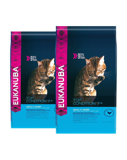EUKANUBA Cat Senior All Breeds Top Condition Granule pre staršie mačky s Kuracím mäsom a pečeňou 20 kg (2 x 10 kg)