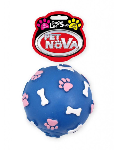 PET NOVA DOG LIFE STYLE Lopta so vzormi lebiek a kostí, 9 cm, modrá