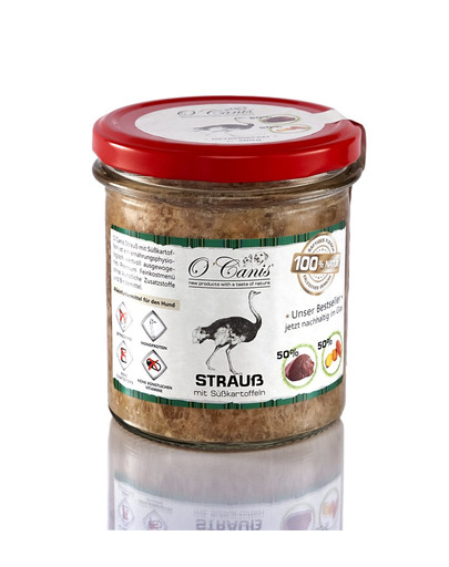 O'CANIS Pštrosie mäso a zemiaky v sklenenej fľaši 300 g