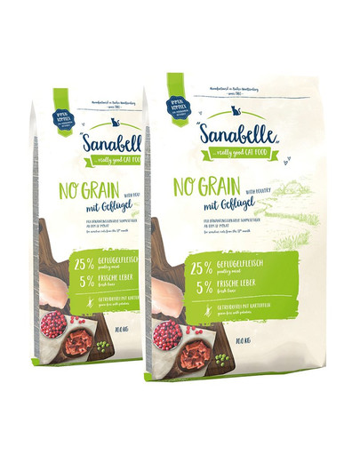 SANABELLE Bezzrnné krmivo s hydinovým mäsom 20 kg (2 x 10 kg)