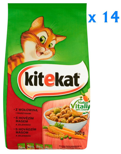 KITEKAT Suchy wołowina i warzywa 0.3 kg x14
