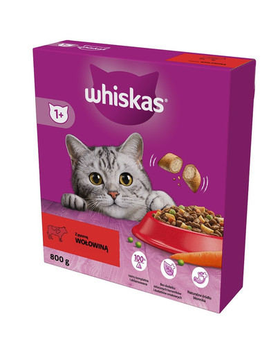 WHISKAS Dry Beef 800g - krmivo pre dospelé mačky, hovädzie 800g