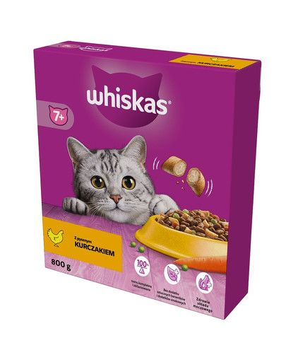 WHISKAS Senior Suché krmivo s lahodným kuracím mäsom 5x800g