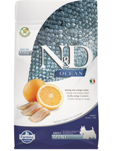 FARMINA N&D Ocean canine Herring & Orange Adult Mini pre dospelé psy malých plemien 800 g