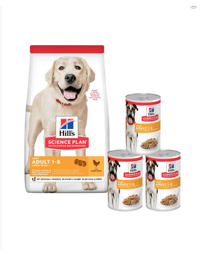 HILL'S Science Plan Canine Adult Light Large breed Chicken 18 kg + 3 konzervy ZADARMO