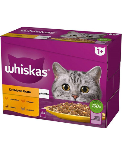 WHISKAS Adult kapsička 12x85g Hydinové krmivo v želé s: kuraťom, kačicou, hydinou, morkou