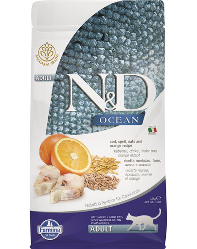 N&D OCEAN CAT LG Adult Codfish & Orange 1,5kg