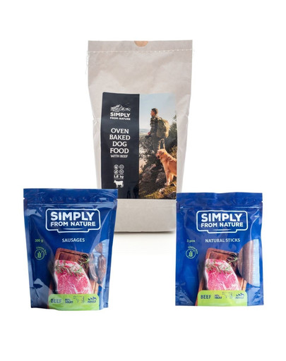 SIMPLY FROM NATURE Akciová sada suchého jedla s hovädzím mäsom 1,2 kg + prírodné hovädzie maškrty