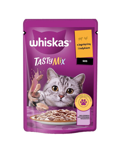WHISKAS Adult 85g vrecúška vlhkého krmiva pre dospelé mačky v omáčke s jahňacím a morčacím mäsom