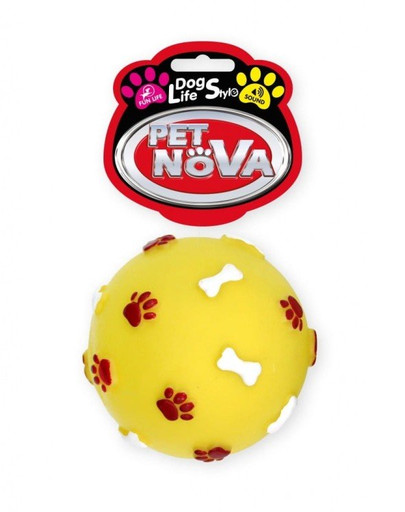 PET NOVA DOG LIFE STYLE Lopta so vzormi labiek a kostí, 7,5 cm, žltá