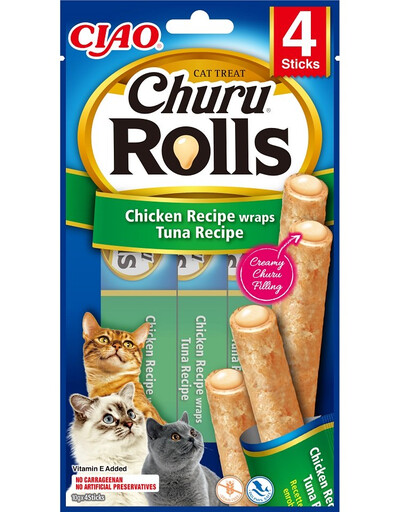INABA Churu Rolls Chicken 4x10g wrapy s kuracím mäsom a tuniakom pre mačky