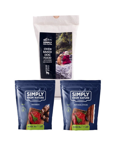 SIMPLY FROM NATURE Krmivo pečené v rúre s konským mäsom a lososom1,2 kg + prírodné maškrty s konským mäsom