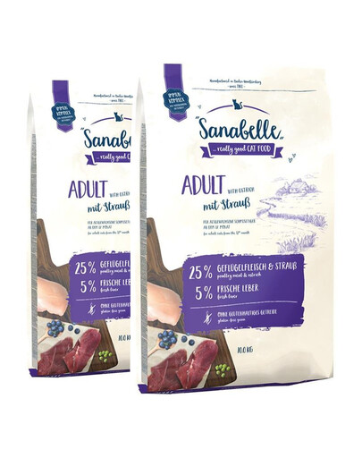 SANABELLE Adult so pštrosím mäsom 20 kg (2 x 10 kg)