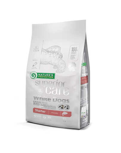 NATURES PROTECTION Superior Care White Dogs Grain Free Salmon Starter All Breeds 10 kg s lososom pre šteňatá s bielou srsťou