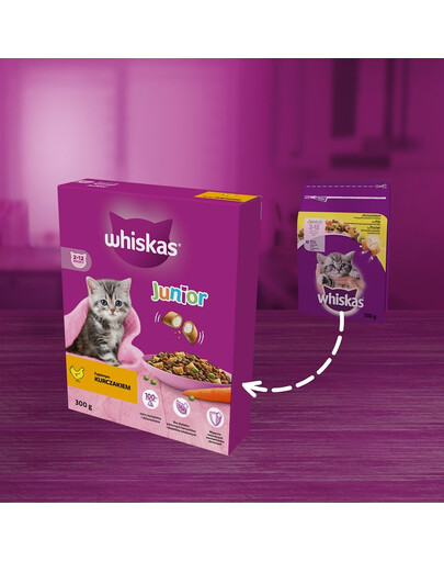 WHISKAS Junior 300 g kompletné krmivo s lahodným kuracím mäsom pre mačiatka