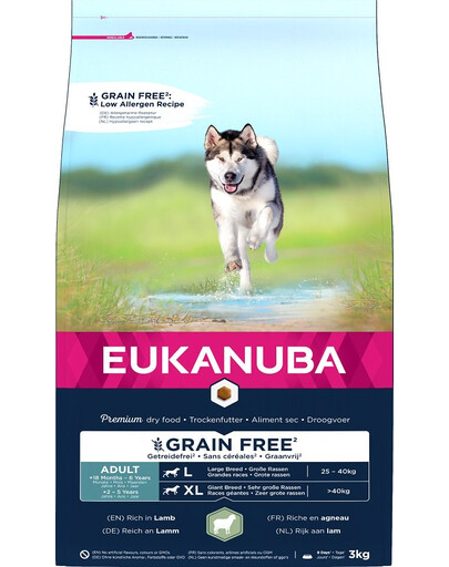 EUKANUBA Grain Free L Adult Jahňacie mäso 3 kg pre dospelé psy veľkých plemien