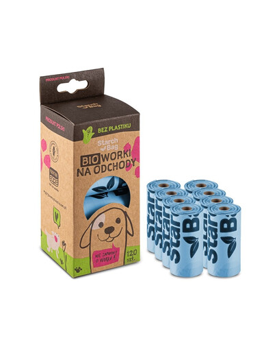 STARCH BAG Kompostovateľné BIO vrecká na výkaly 8 roliek x 15 ks, modré