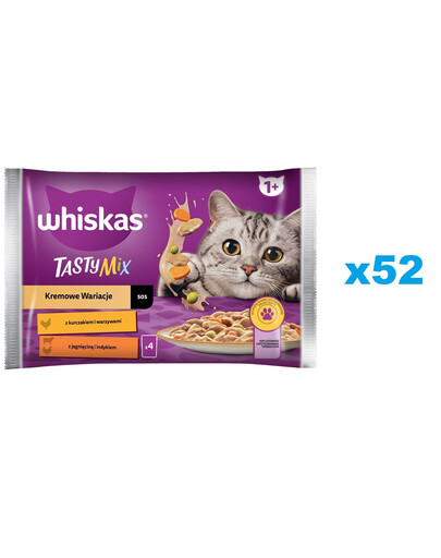 WHISKAS kapsičky pre mačky v omáčke s kuracím mäsom a zeleninou, jahňacím a morčacím mäsom 52x85g