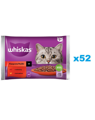 WHISKAS Adult kapsičky Classic Meals s hovädzím a kuracím mäsom 52x85g