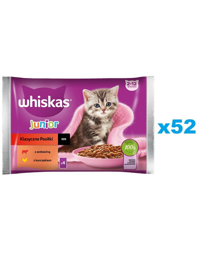 WHISKAS Junior kapsičky Classic Meals v omáčke s hovädzím a kuracím mäsom 52x85g