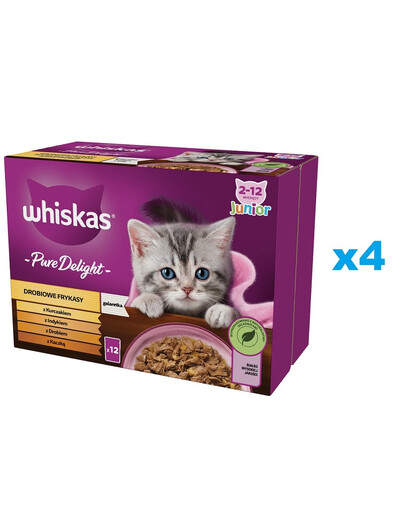 WHISKAS Junior kapsičky pre mačiatka v želé: kuracie, morčacie, hydinové a kačacie mäso 48x85g