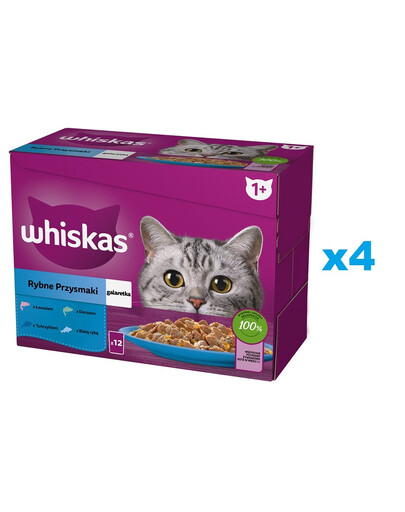 WHISKAS Adult Rybie pochúťky v želé 48x85g s lososom, tuniakom, treskou, bielou rybou