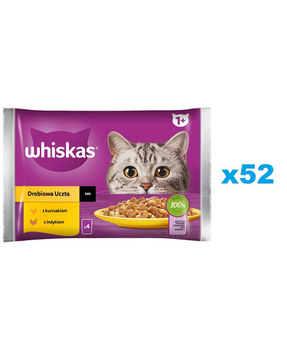 WHISKAS Adult Hydinové hody 52x85g s kuracím, morčacím