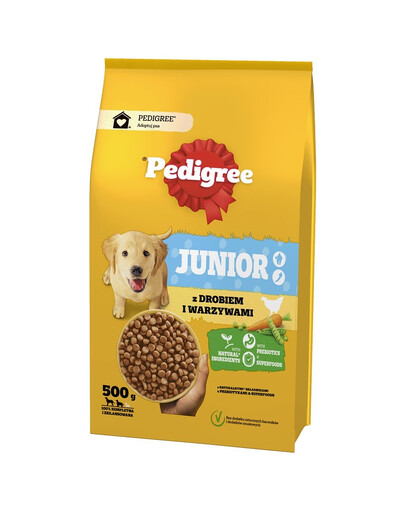 PEDIGREE Junior 500 g s hydinou a zeleninou pre dospievajúcich psov veľkých a stredných plemien