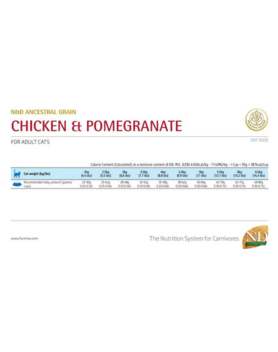 FARMINA N&D Ancestral Adult Cat 10 kg kuracie mäso, špalda, ovos a granátové jablko