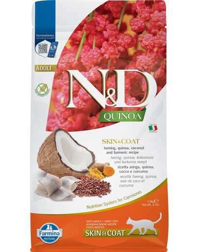 N&D GF Quinoa CAT Skin&Coat Herring & Coconut 1,5 kg