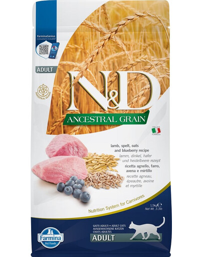 Farmina N & D Low Grain Cat Adult Lamb+Blueberry 1,5 kg