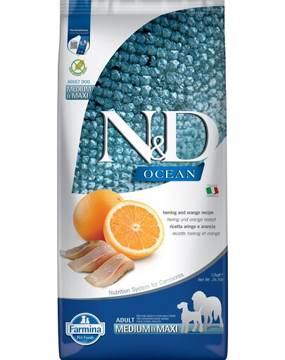 FARMINA N&D Ocean dog adult herring & orange medium & maxi 12 kg