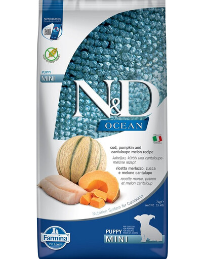 N&D Ocean Cat Kitten Granule treska, krevety, tekvica a melón cantalup pre mačiatka 7 kg