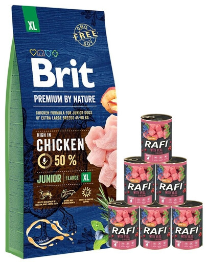 BRIT Premium By Nature Junior Extra Large XL 15 kg + mokré teľacie krmivo 6x400 g