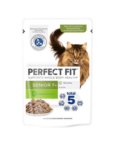 PERFECT FIT Senior 7+ 85 g vrecko s morčacím mäsom a mrkvou v omáčke pre staršie mačky